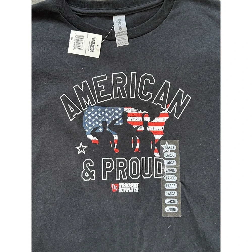 Tractor Supply Company Kids Boys Shirt Black Red Sz L Cotton‎ Flag Patriotic NEW